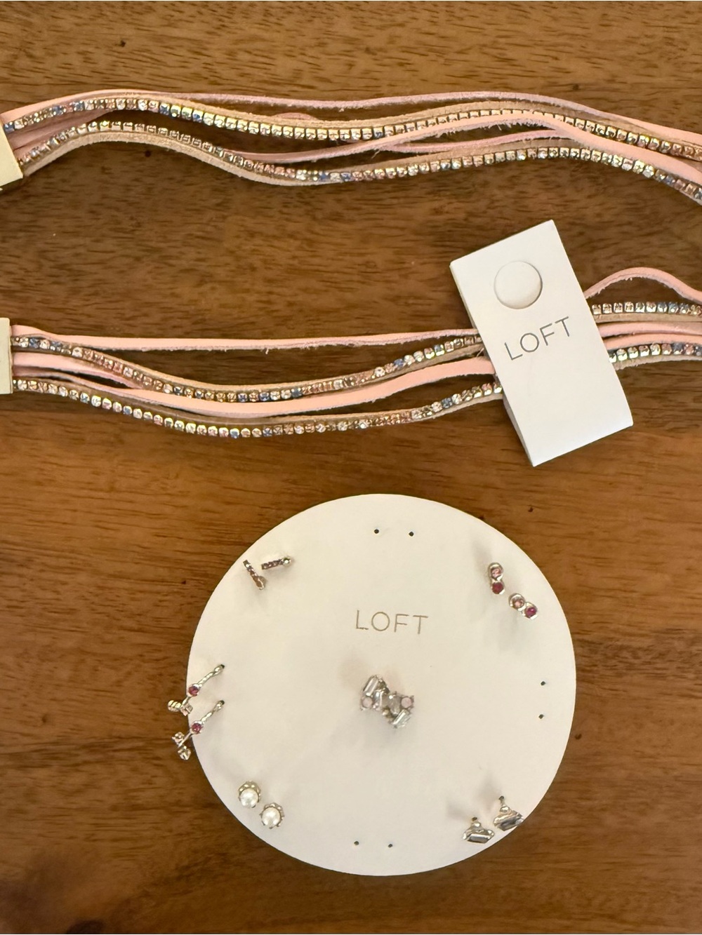 LOFT 2 Pink Rhinestone Wrap Bracelets and Earring Set